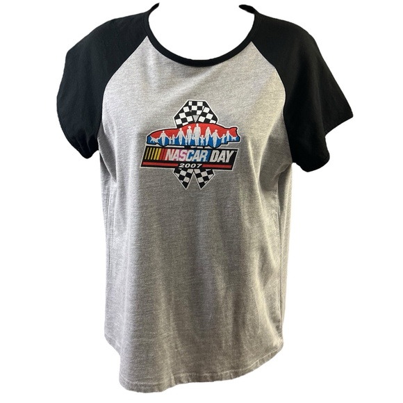 Anvil Knitwear T-Shirt XL Grey Black Raglan Nascar Day 2007 Vintage Auto Racing - Picture 1 of 10